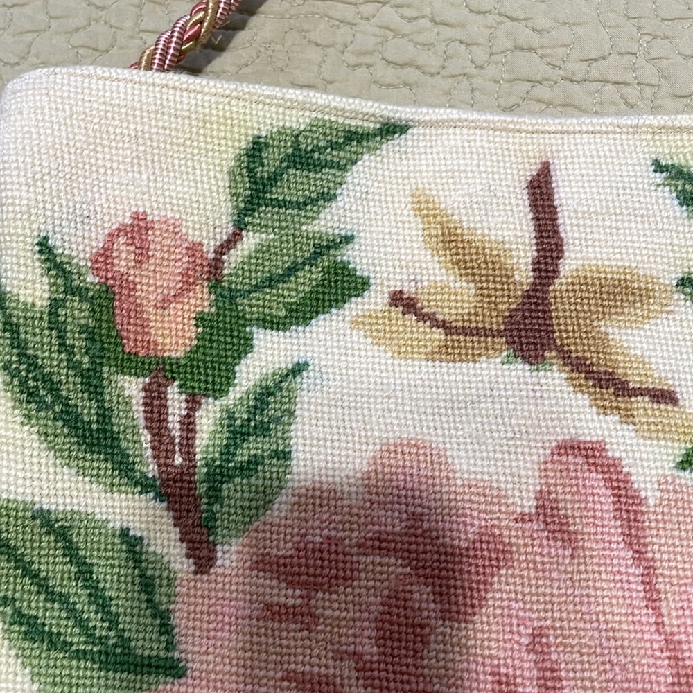antique crewel work floral fringe bag - Picture 8 of 11